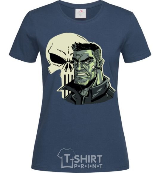 Women's T-shirt The Punisher sketches navy-blue фото