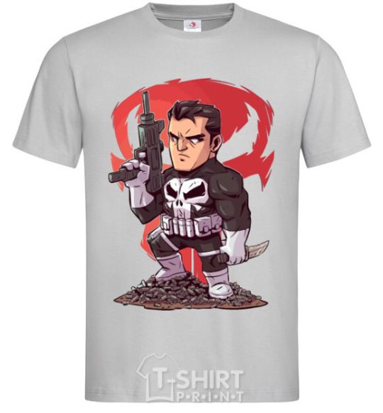 Men's T-Shirt The Punisher and a mountain of bullets grey фото