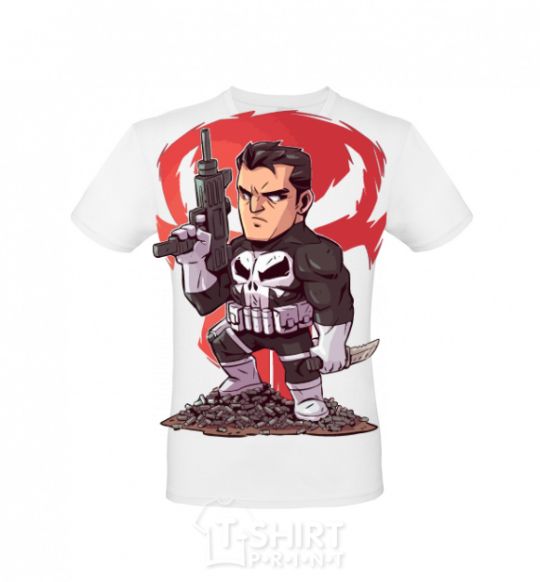 Men's T-Shirt The Punisher and a mountain of bullets White фото