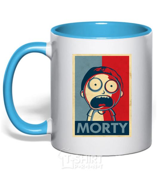 Mug with a colored handle Morty's art sky-blue фото