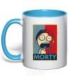 Mug with a colored handle Morty's art sky-blue фото