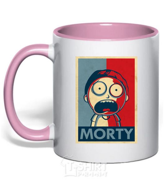 Mug with a colored handle Morty's art light-pink фото