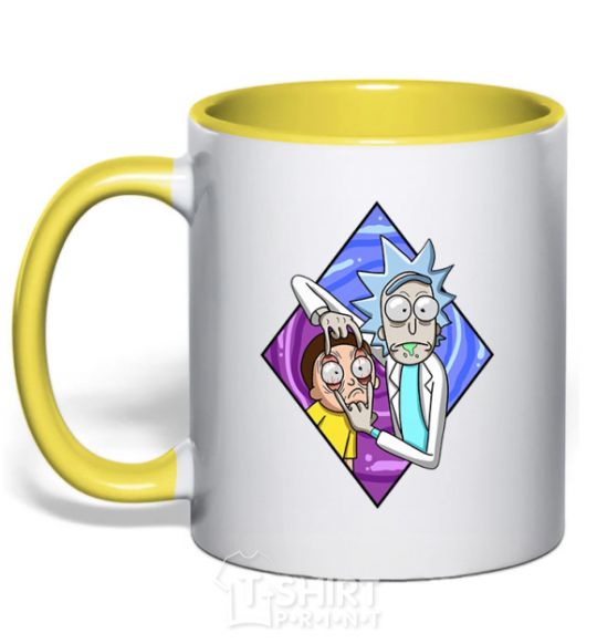 Mug with a colored handle Rick and Morty look yellow фото