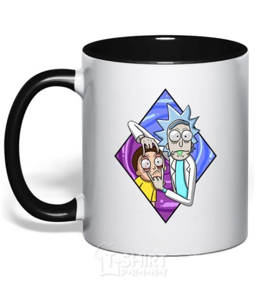 Mug with a colored handle Rick and Morty look black фото