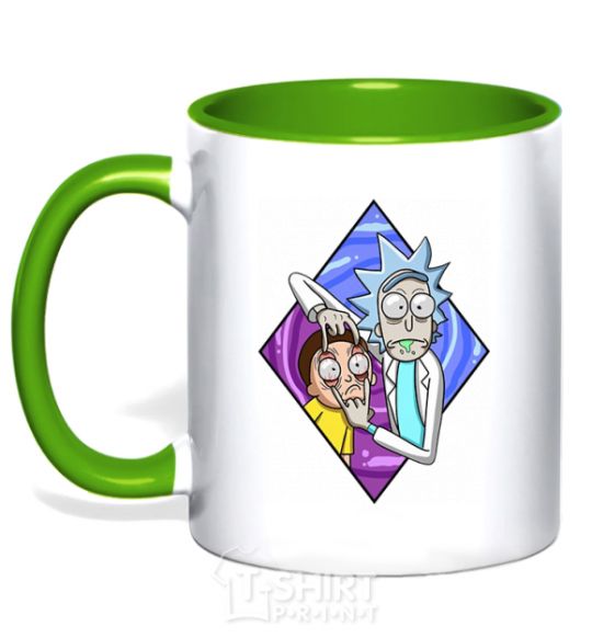 Mug with a colored handle Rick and Morty look kelly-green фото