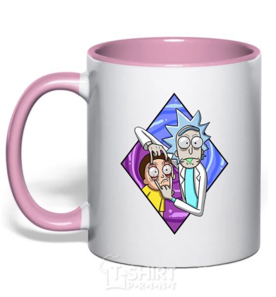 Mug with a colored handle Rick and Morty look light-pink фото