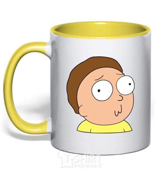 Mug with a colored handle Morty yellow фото