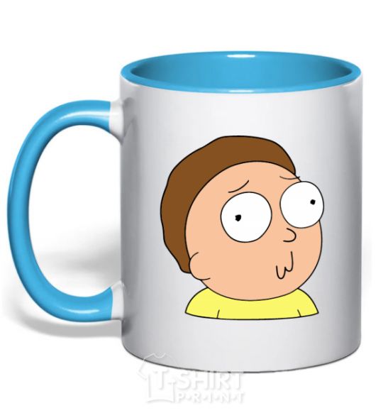 Mug with a colored handle Morty sky-blue фото