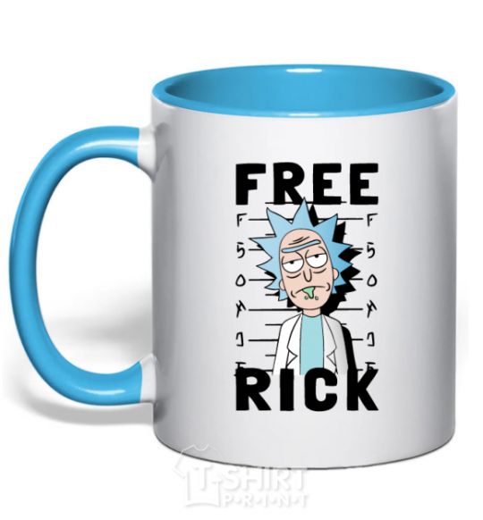 Mug with a colored handle Free Rick sky-blue фото