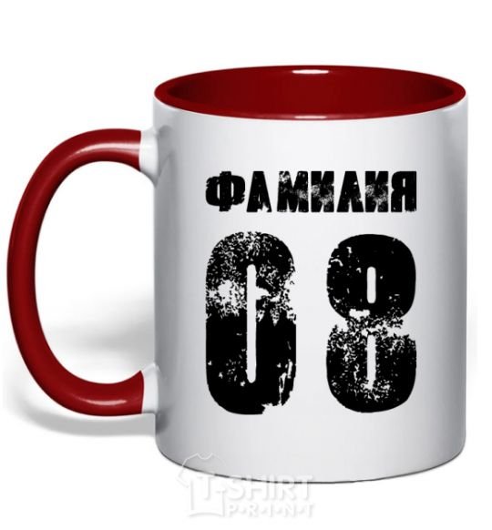 Mug with a colored handle Surname 08 red фото