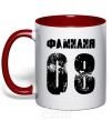 Mug with a colored handle Surname 08 red фото