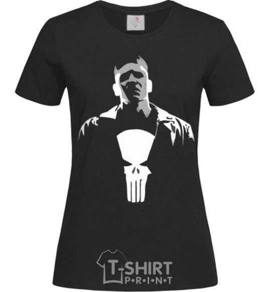 Women's T-shirt Punisher white and gray black фото