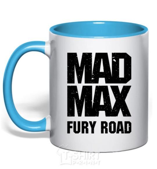 Mug with a colored handle Mad Max fury road sky-blue фото