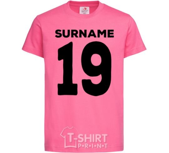 Детская футболка Surname 19 black Ярко-розовый фото