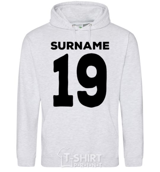 Men`s hoodie Surname 19 black sport-grey фото