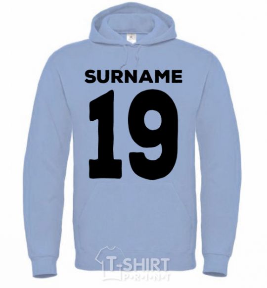 Men`s hoodie Surname 19 black sky-blue фото