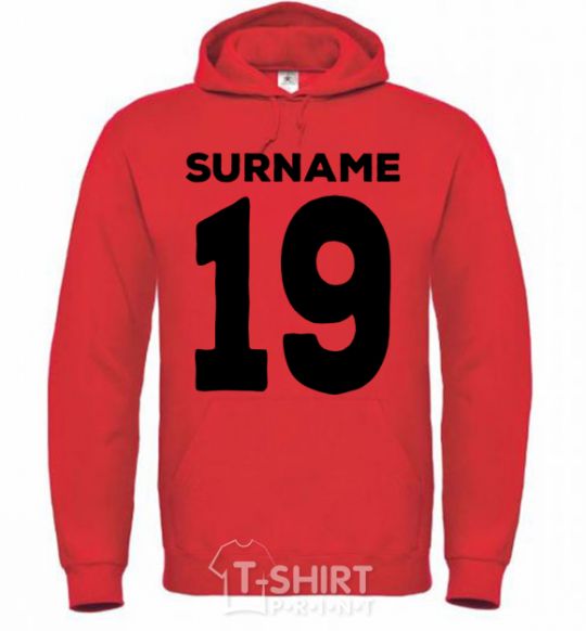 Men`s hoodie Surname 19 black bright-red фото