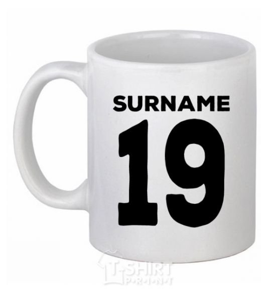 Ceramic mug Surname 19 black White фото