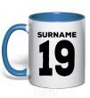 Mug with a colored handle Surname 19 black royal-blue фото