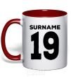 Mug with a colored handle Surname 19 black red фото