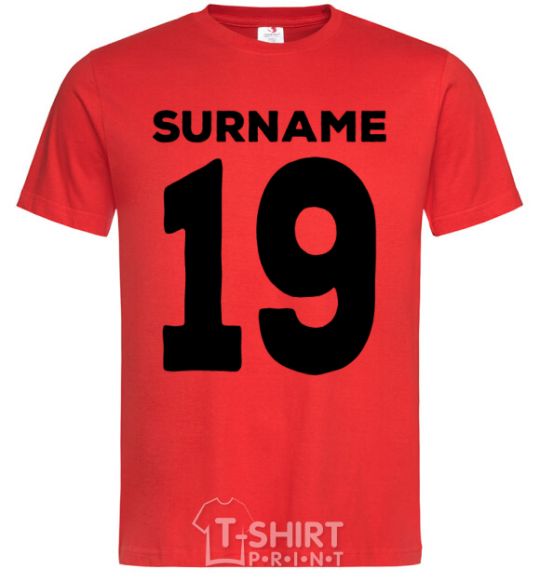 Мужская футболка Surname 19 black Красный фото