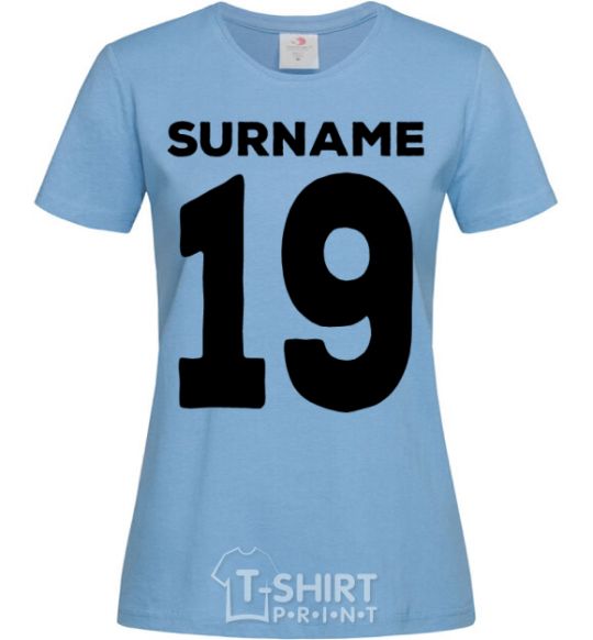 Женская футболка Surname 19 black Голубой фото