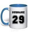 Mug with a colored handle Surname 29 royal-blue фото