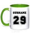 Mug with a colored handle Surname 29 kelly-green фото