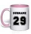 Mug with a colored handle Surname 29 light-pink фото