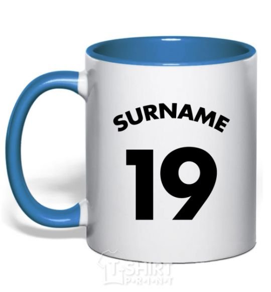 Mug with a colored handle Surname 19 royal-blue фото