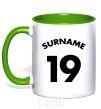 Mug with a colored handle Surname 19 kelly-green фото