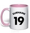 Mug with a colored handle Surname 19 light-pink фото