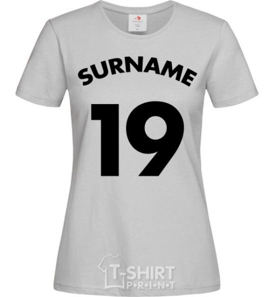 Women's T-shirt Surname 19 grey фото