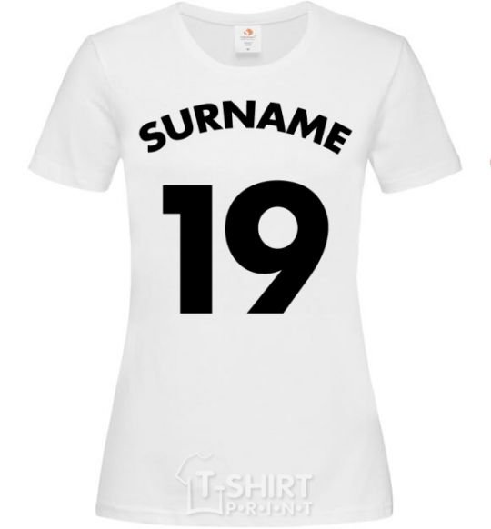 Women's T-shirt Surname 19 White фото