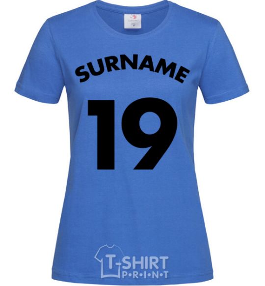Женская футболка Surname 19 Ярко-синий фото