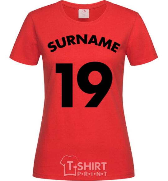 Women's T-shirt Surname 19 red фото