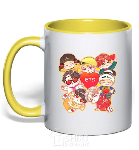 Mug with a colored handle BTS fun art yellow фото