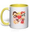 Mug with a colored handle BTS fun art yellow фото