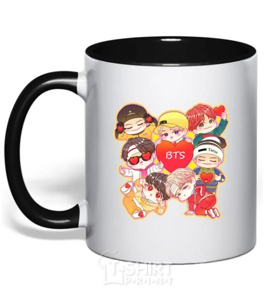 Mug with a colored handle BTS fun art black фото