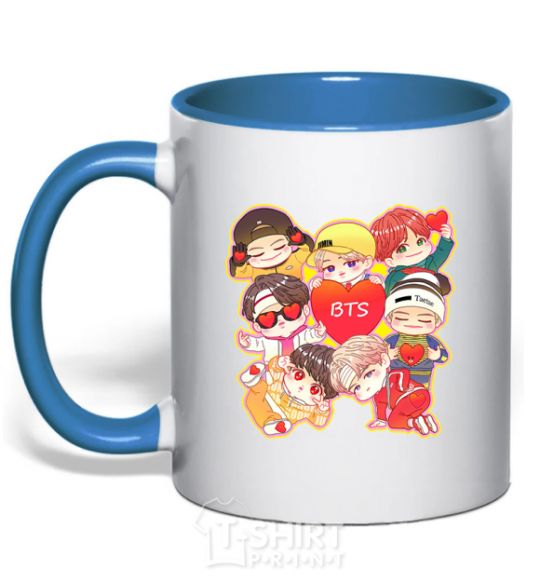 Mug with a colored handle BTS fun art royal-blue фото