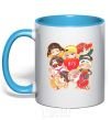 Mug with a colored handle BTS fun art sky-blue фото