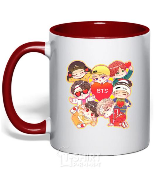 Mug with a colored handle BTS fun art red фото