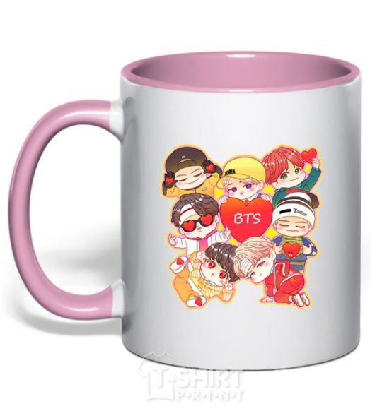 Mug with a colored handle BTS fun art light-pink фото