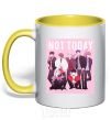 Mug with a colored handle Not today bts art yellow фото