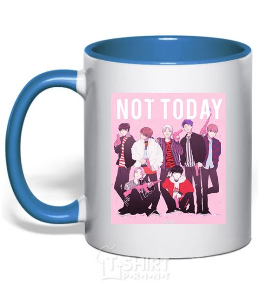 Mug with a colored handle Not today bts art royal-blue фото