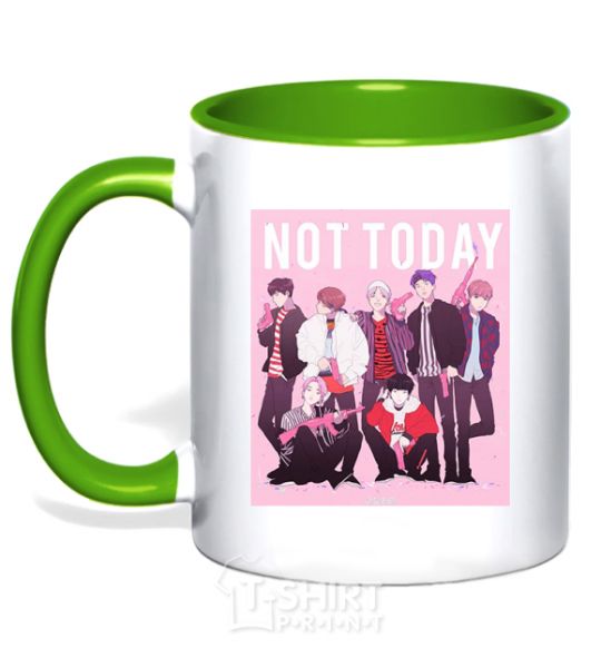 Mug with a colored handle Not today bts art kelly-green фото