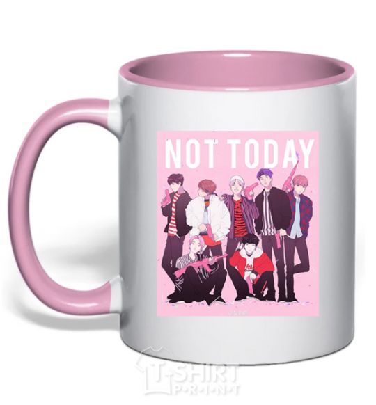 Mug with a colored handle Not today bts art light-pink фото