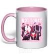 Mug with a colored handle Not today bts art light-pink фото