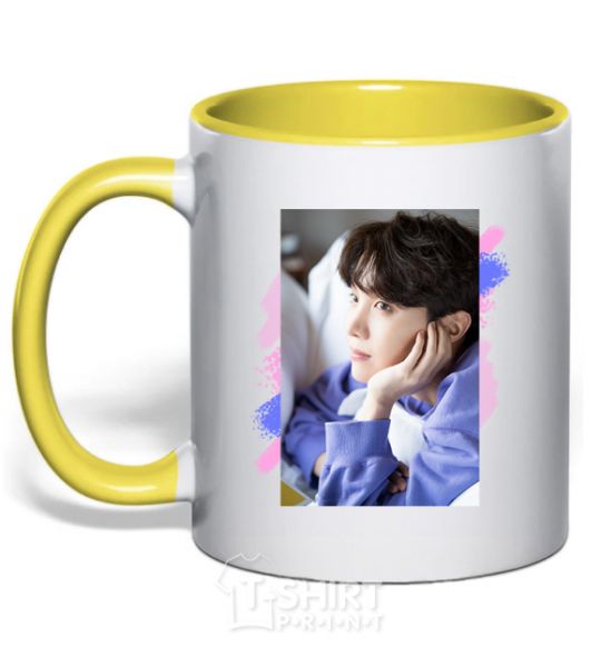 Mug with a colored handle Photoshoot bts J-Hope yellow фото