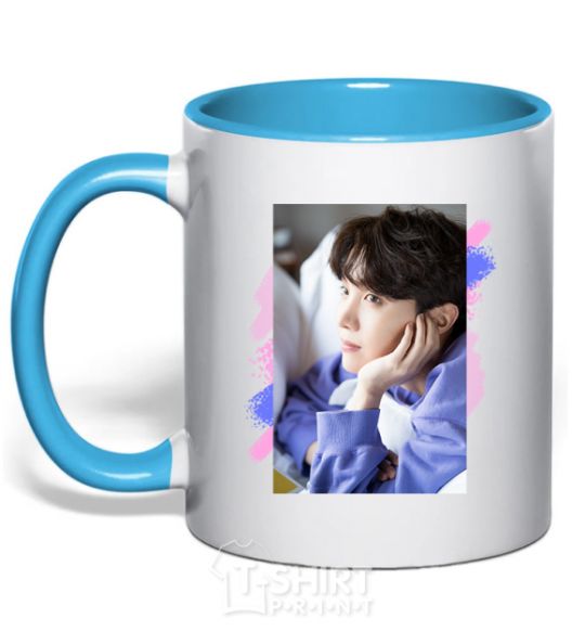 Mug with a colored handle Photoshoot bts J-Hope sky-blue фото